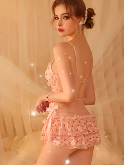 Ensembles De Pyjama Lingerie Fleurie Découpé Rose Femme Saint-Valentin
