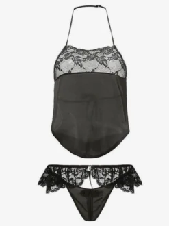 Ensembles de pyjama rouges soyeux dos nu à lacets lingerie d'intérieur