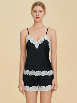 Ensembles de pyjamas en dentelle noire lingerie d'intérieur ensembles 2 pièces