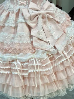 Ensembles de robes Sweet Lolita roses à volants dentelle et nœuds avec cape