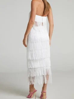 Ensembles de soirée chics sans manches à franges et dos nu