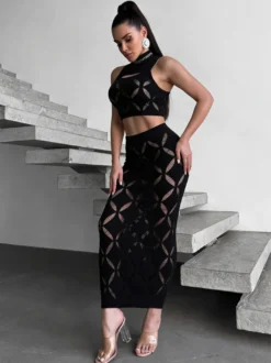 Ensembles de vêtements de club sexy sans manches et découpés