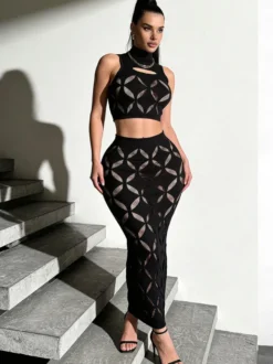 Ensembles de vêtements de club sexy sans manches et découpés
