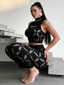 Ensembles de vêtements de club sexy sans manches et découpés