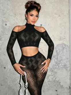 Ensembles de vêtements de club à manches longues découpées tenues de club sexy