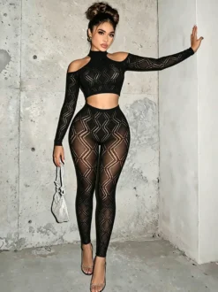 Ensembles de vêtements de club à manches longues découpées tenues de club sexy