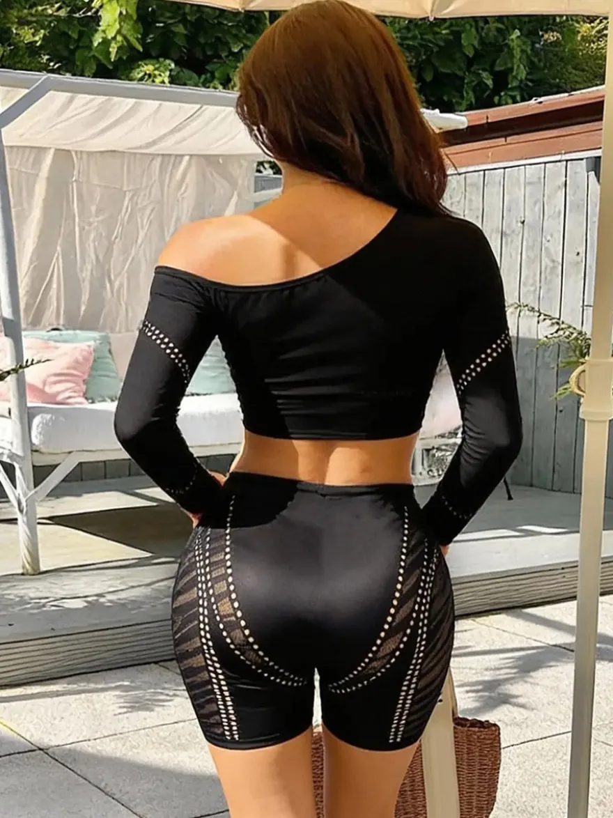 Ensembles de vêtements de club perles manches longues tenues de club sexy
