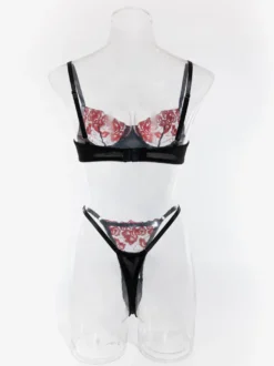 Ensemble soutien-gorge et culotte deux pièces en dentelle noire à volants
