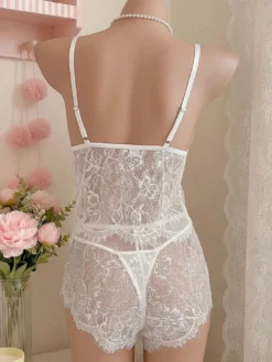 Ensemble soutien-gorge et culotte blancs en dentelle de mariée 3 pièces