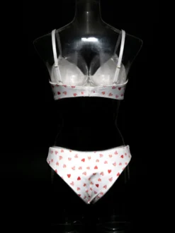 Ensembles 2 pièces de lingerie de mariée à motif cœurs : soutien-gorge et culotte blancs.