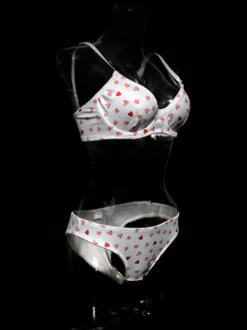 Ensembles 2 pièces de lingerie de mariée à motif cœurs : soutien-gorge et culotte blancs.