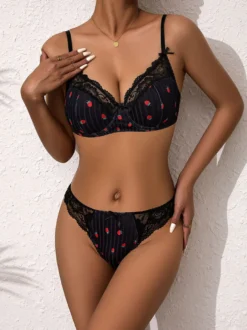 Ensembles 2 pièces de lingerie de mariée en dentelle à motif de fruits : soutien-gorge et culotte blancs