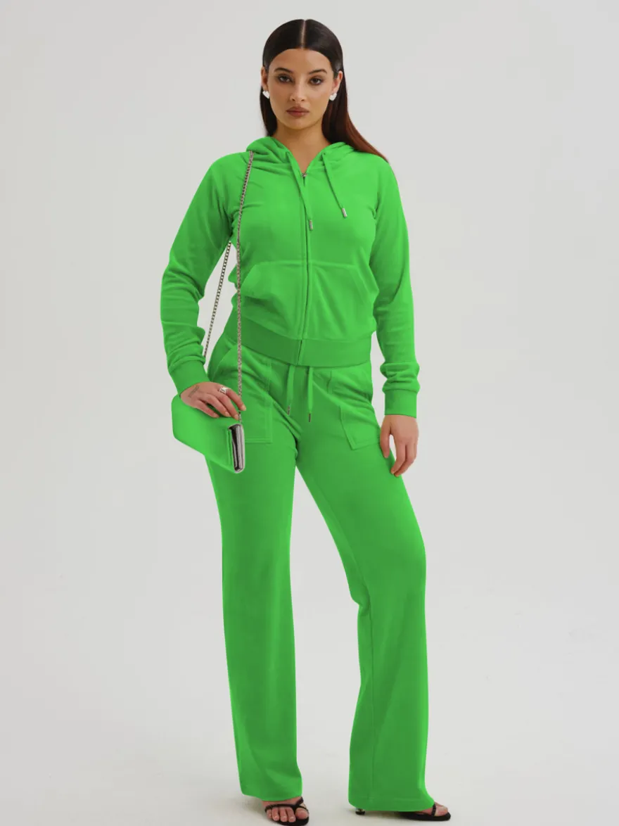 Ensemble survêtement en velours avec sweat à capuche zippé et pantalon pour femme 2026