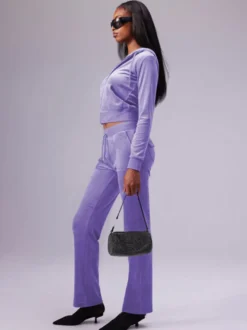 Ensemble survêtement en velours avec sweat à capuche zippé et pantalon pour femme 2026