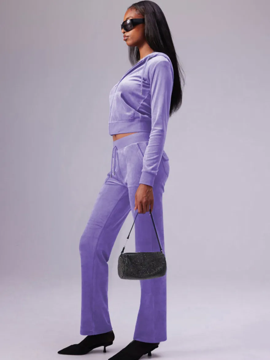 Ensemble survêtement en velours avec sweat à capuche zippé et pantalon pour femme 2026
