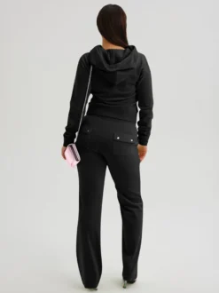 Ensemble survêtement en velours avec sweat à capuche zippé et pantalon pour femme 2026