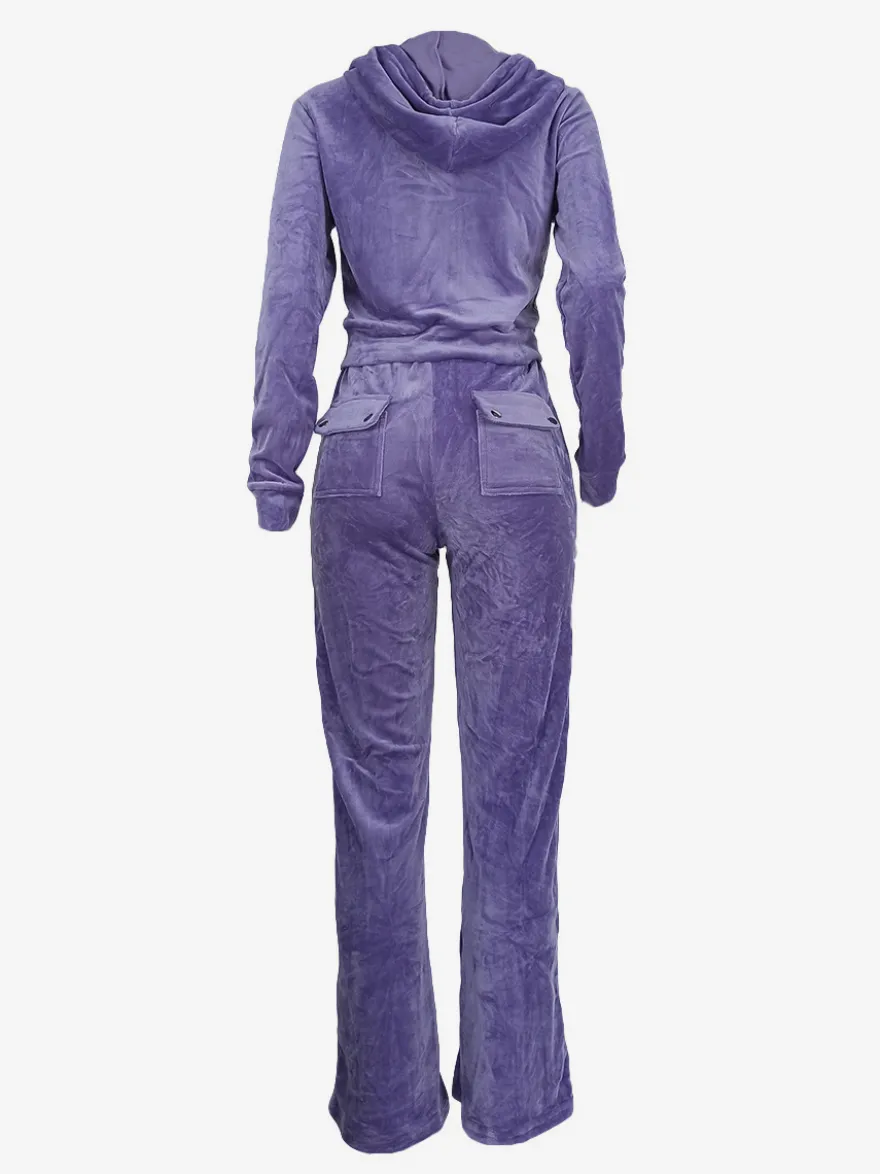 Ensemble survêtement en velours avec sweat à capuche zippé et pantalon pour femme 2026