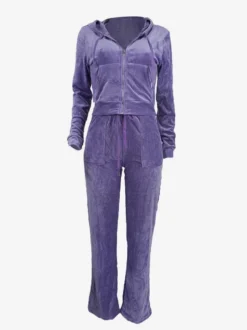 Ensemble survêtement en velours avec sweat à capuche zippé et pantalon pour femme 2026