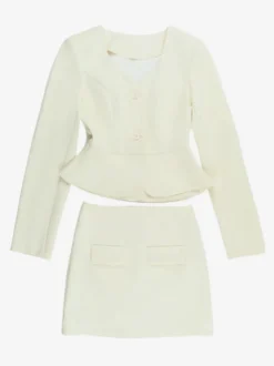 Ensemble tailleur jupe élégant pour femme - Blazer péplum et mini-jupe 2 pièces - Style classique chic - Collection printemps 2026