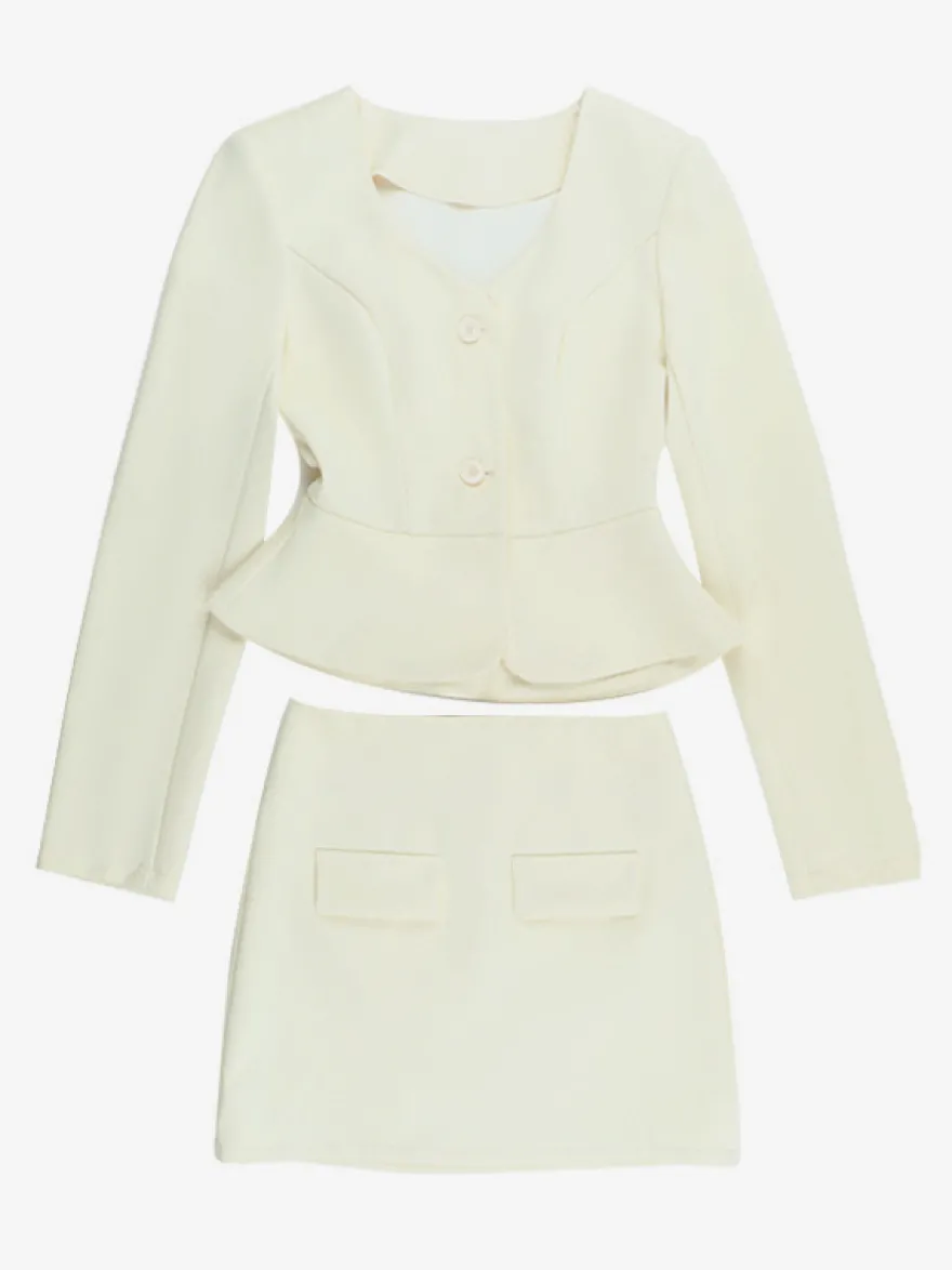 Ensemble tailleur jupe élégant pour femme - Blazer péplum et mini-jupe 2 pièces - Style classique chic - Collection printemps 2026