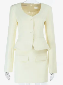 Ensemble tailleur jupe élégant pour femme - Blazer péplum et mini-jupe 2 pièces - Style classique chic - Collection printemps 2026