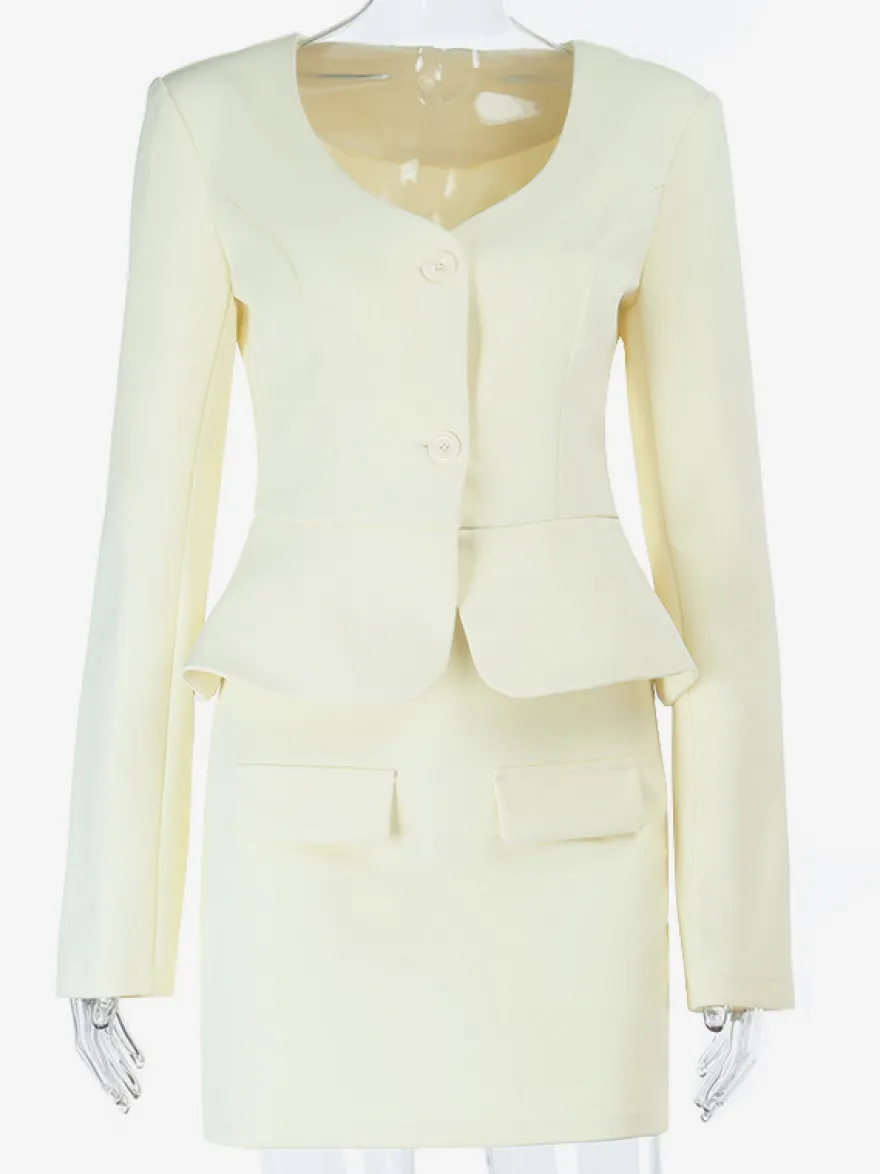 Ensemble tailleur jupe élégant pour femme - Blazer péplum et mini-jupe 2 pièces - Style classique chic - Collection printemps 2026