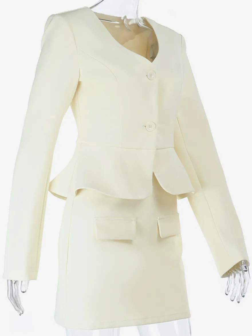 Ensemble tailleur jupe élégant pour femme - Blazer péplum et mini-jupe 2 pièces - Style classique chic - Collection printemps 2026
