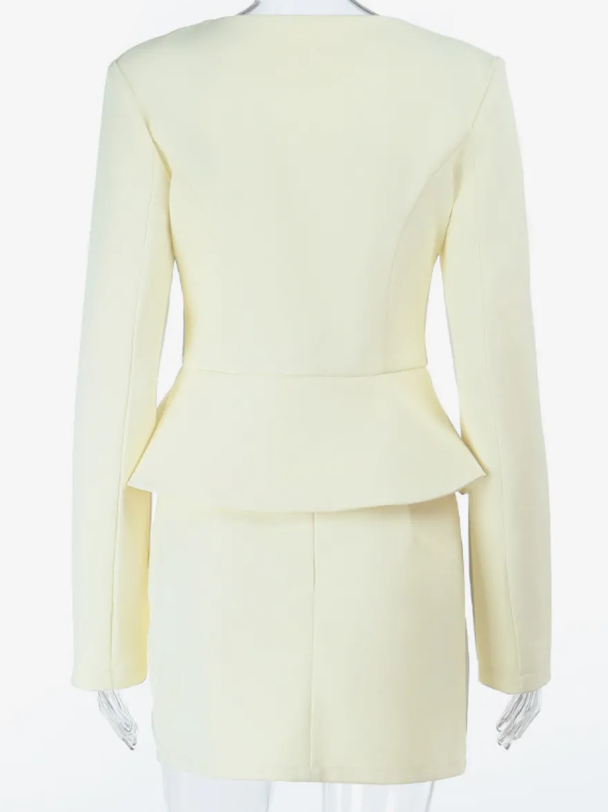 Ensemble tailleur jupe élégant pour femme - Blazer péplum et mini-jupe 2 pièces - Style classique chic - Collection printemps 2026