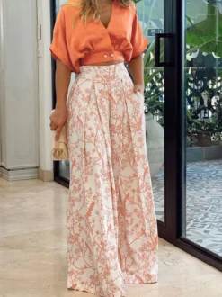 Ensemble Tailleur Pantalon Pour Femme Femme Imprimé Pantalons Longues Bicolores Bas Evasée