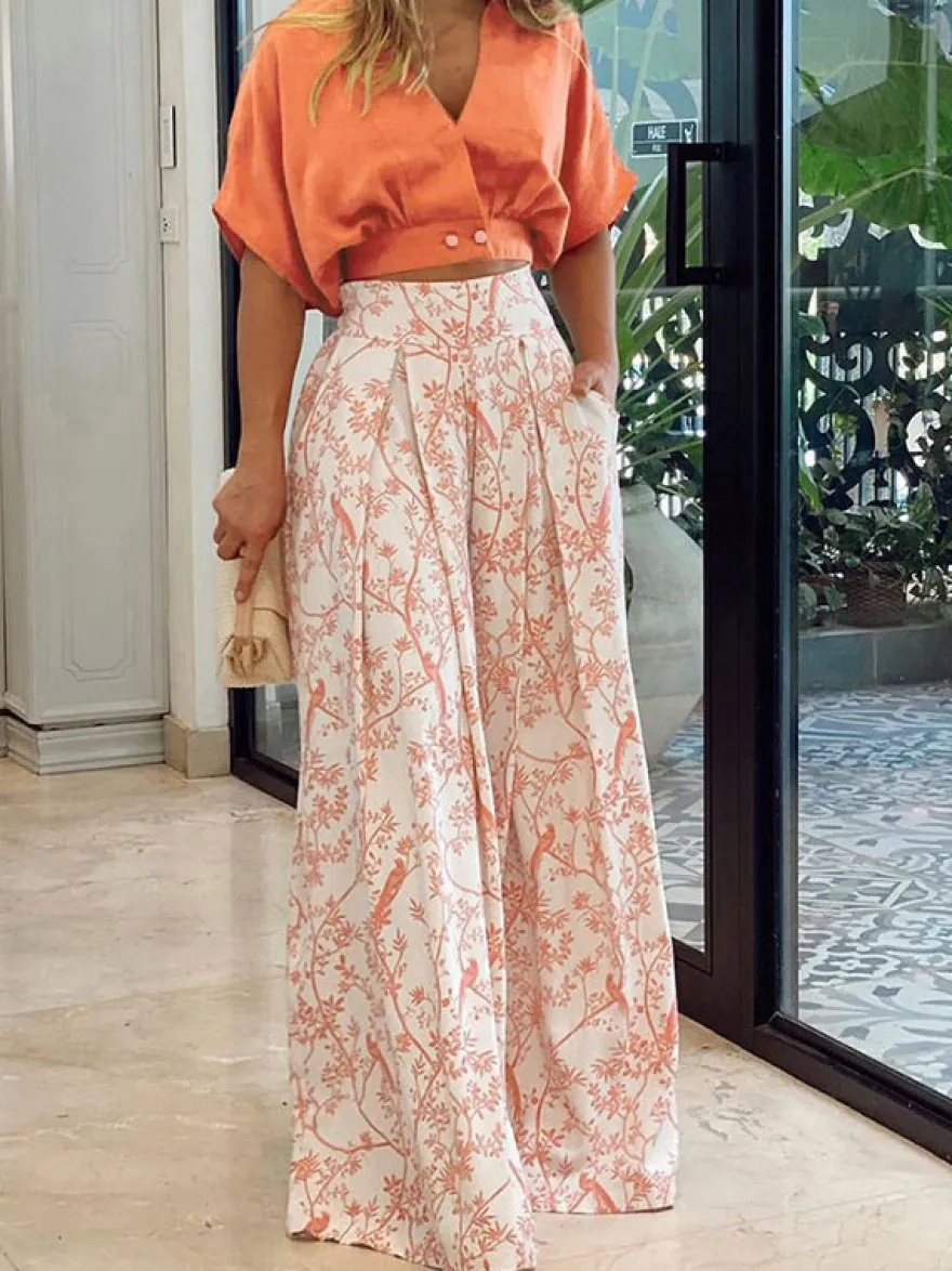 Ensemble Tailleur Pantalon Pour Femme Femme Imprimé Pantalons Longues Bicolores Bas Evasée