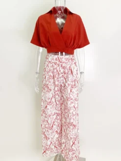 Ensemble Tailleur Pantalon Pour Femme Femme Imprimé Pantalons Longues Bicolores Bas Evasée