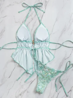 Ensemble tankini dos nu à paillettes pour femme - Maillot de bain 2 pièces à appliqué floral et breloque étoile de mer - Idéal pour les fêtes d'été à la plage 2026