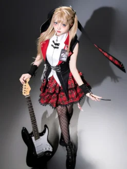 Ensemble trois pièces veste à capuche chemisier et jupe style gothique Lolita Midnight Bunny Rock