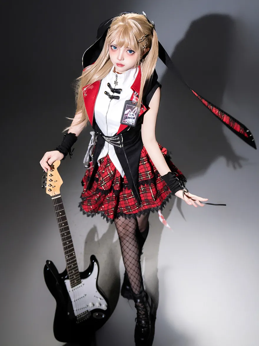 Ensemble trois pièces veste à capuche chemisier et jupe style gothique Lolita Midnight Bunny Rock