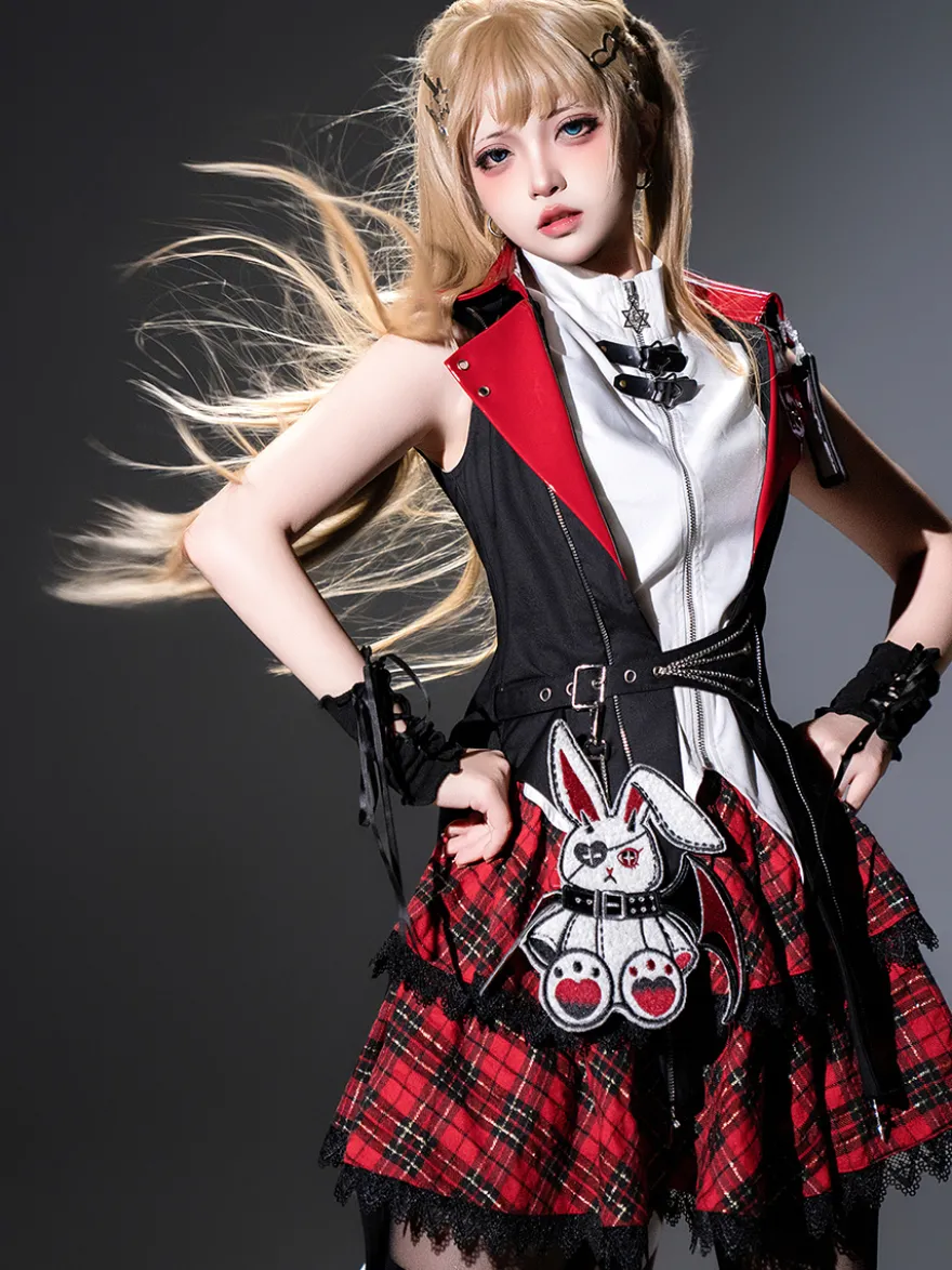 Ensemble trois pièces veste à capuche chemisier et jupe style gothique Lolita Midnight Bunny Rock