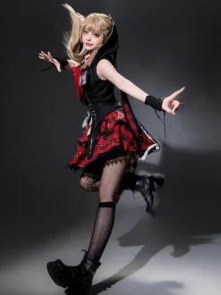 Ensemble trois pièces veste à capuche chemisier et jupe style gothique Lolita Midnight Bunny Rock