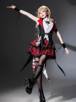 Ensemble trois pièces veste à capuche chemisier et jupe style gothique Lolita Midnight Bunny Rock