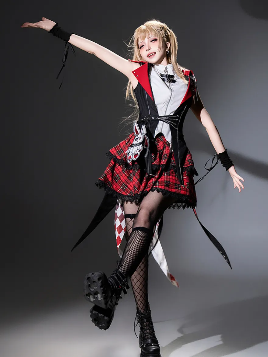 Ensemble trois pièces veste à capuche chemisier et jupe style gothique Lolita Midnight Bunny Rock