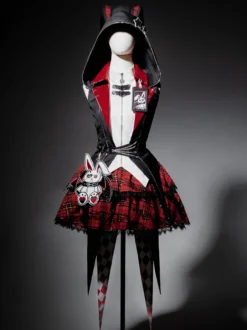 Ensemble trois pièces veste à capuche chemisier et jupe style gothique Lolita Midnight Bunny Rock