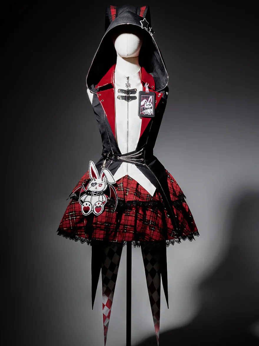 Ensemble trois pièces veste à capuche chemisier et jupe style gothique Lolita Midnight Bunny Rock
