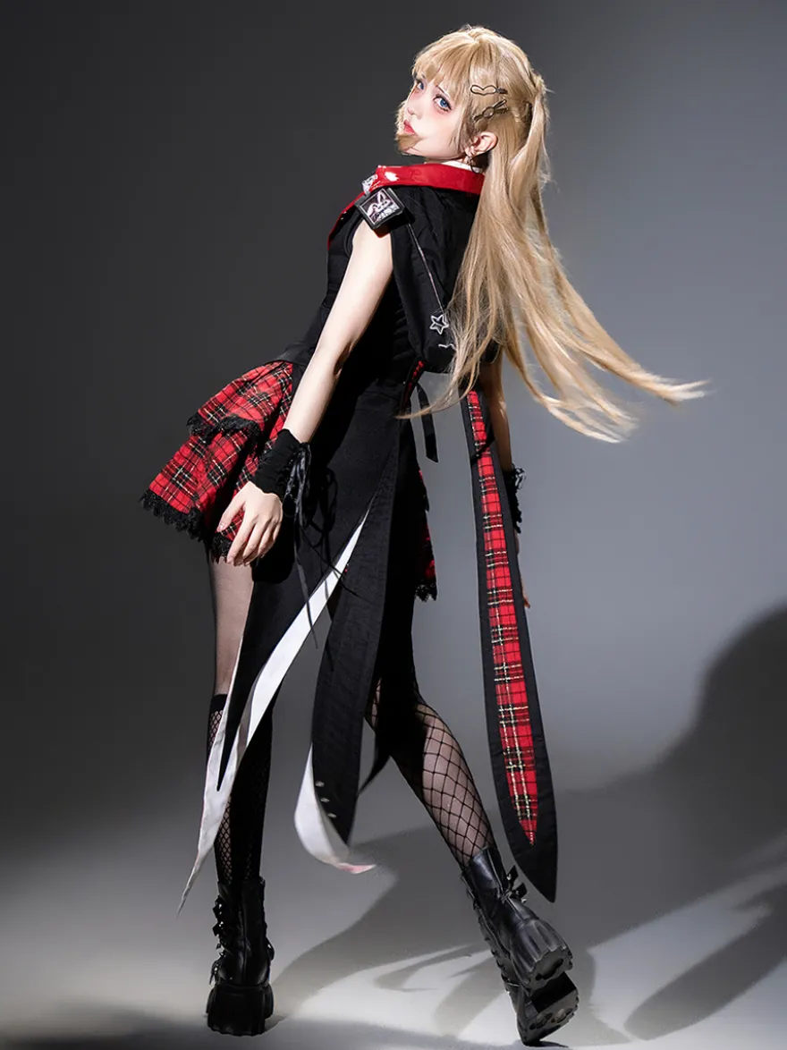 Ensemble trois pièces veste à capuche chemisier et jupe style gothique Lolita Midnight Bunny Rock