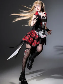 Ensemble trois pièces veste à capuche chemisier et jupe style gothique Lolita Midnight Bunny Rock