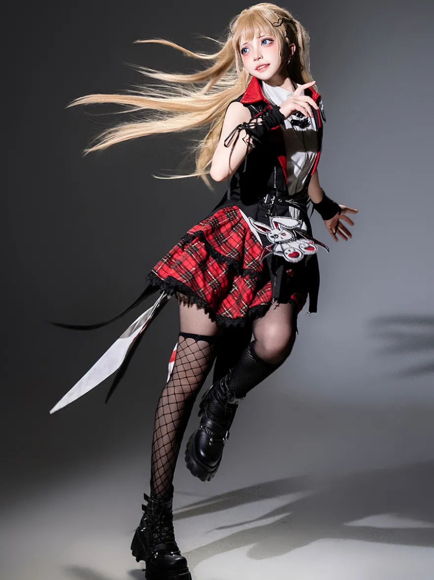 Ensemble trois pièces veste à capuche chemisier et jupe style gothique Lolita Midnight Bunny Rock