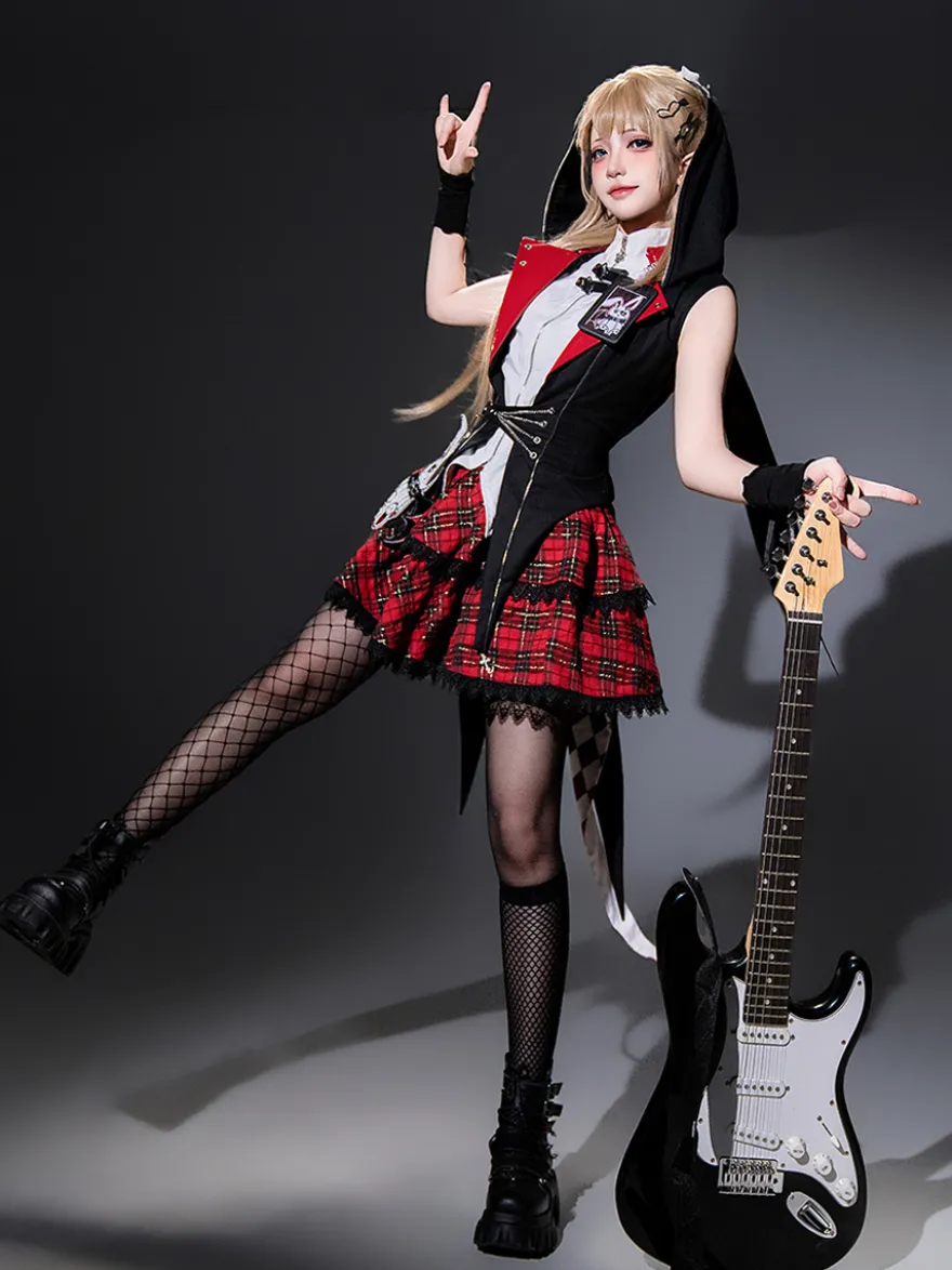 Ensemble trois pièces veste à capuche chemisier et jupe style gothique Lolita Midnight Bunny Rock