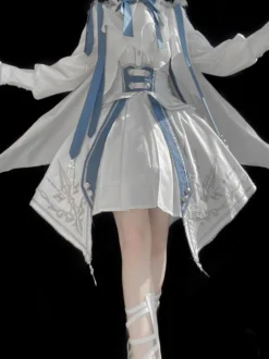 Ensemble uniforme militaire Lolita chemise à manches longues et jupe corset ensemble deux pièces costume Lolita de style prince chevalier blanc et bleu