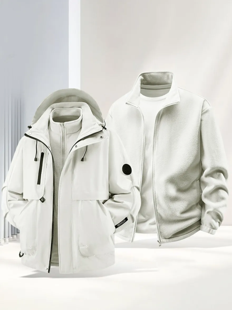 Ensemble veste et pantalon d'extérieur pour homme coupe-vent et imperméable avec capuche amovible 2 pièces