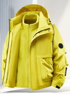 Ensemble veste et pantalon d'extérieur pour homme coupe-vent et imperméable avec capuche amovible 2 pièces