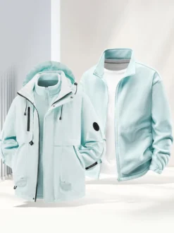 Ensemble veste et pantalon d'extérieur pour homme coupe-vent et imperméable avec capuche amovible 2 pièces