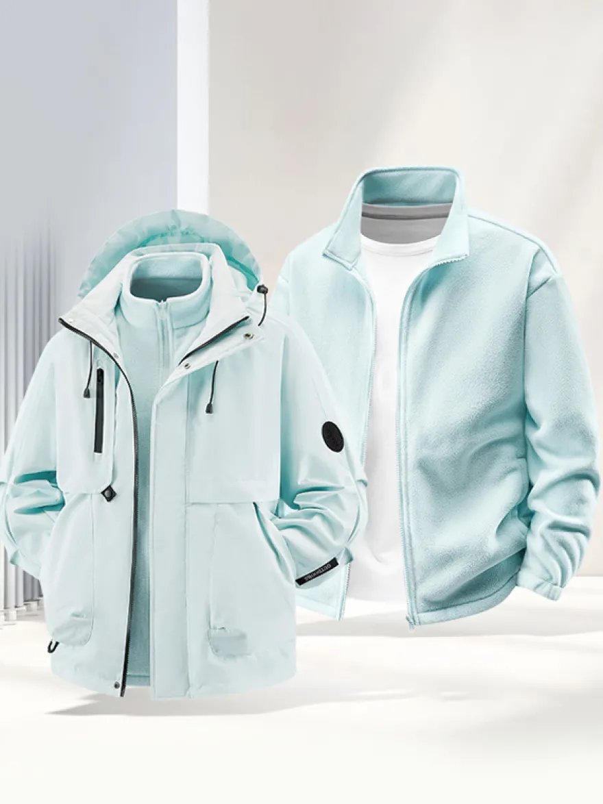 Ensemble veste et pantalon d'extérieur pour homme coupe-vent et imperméable avec capuche amovible 2 pièces