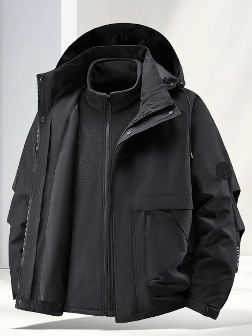 Ensemble veste et pantalon d'extérieur pour homme coupe-vent et imperméable avec capuche amovible 2 pièces
